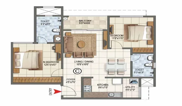 Featured Image of Prestige Kiadb 2 Bhk Floor Plan